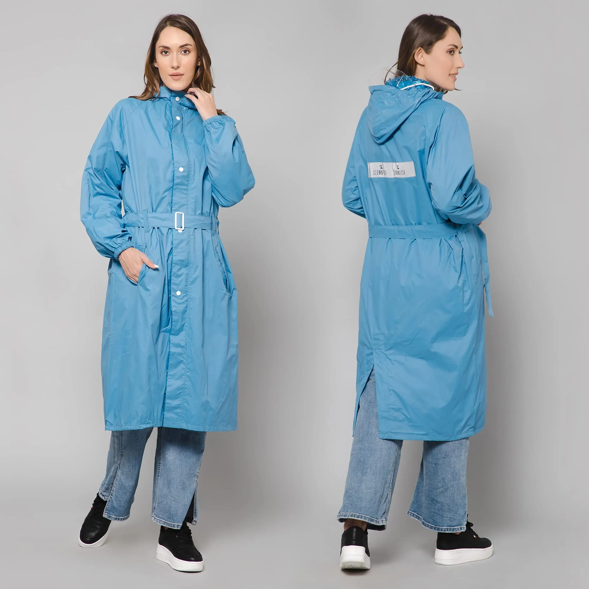 THE CLOWNFISH Raincoats for Women Rain Coat for Women Longcoat Raincoat for Ladies Waterproof Reversible Double Layer. Aquashield Series (Skyblue, XXX-Large)