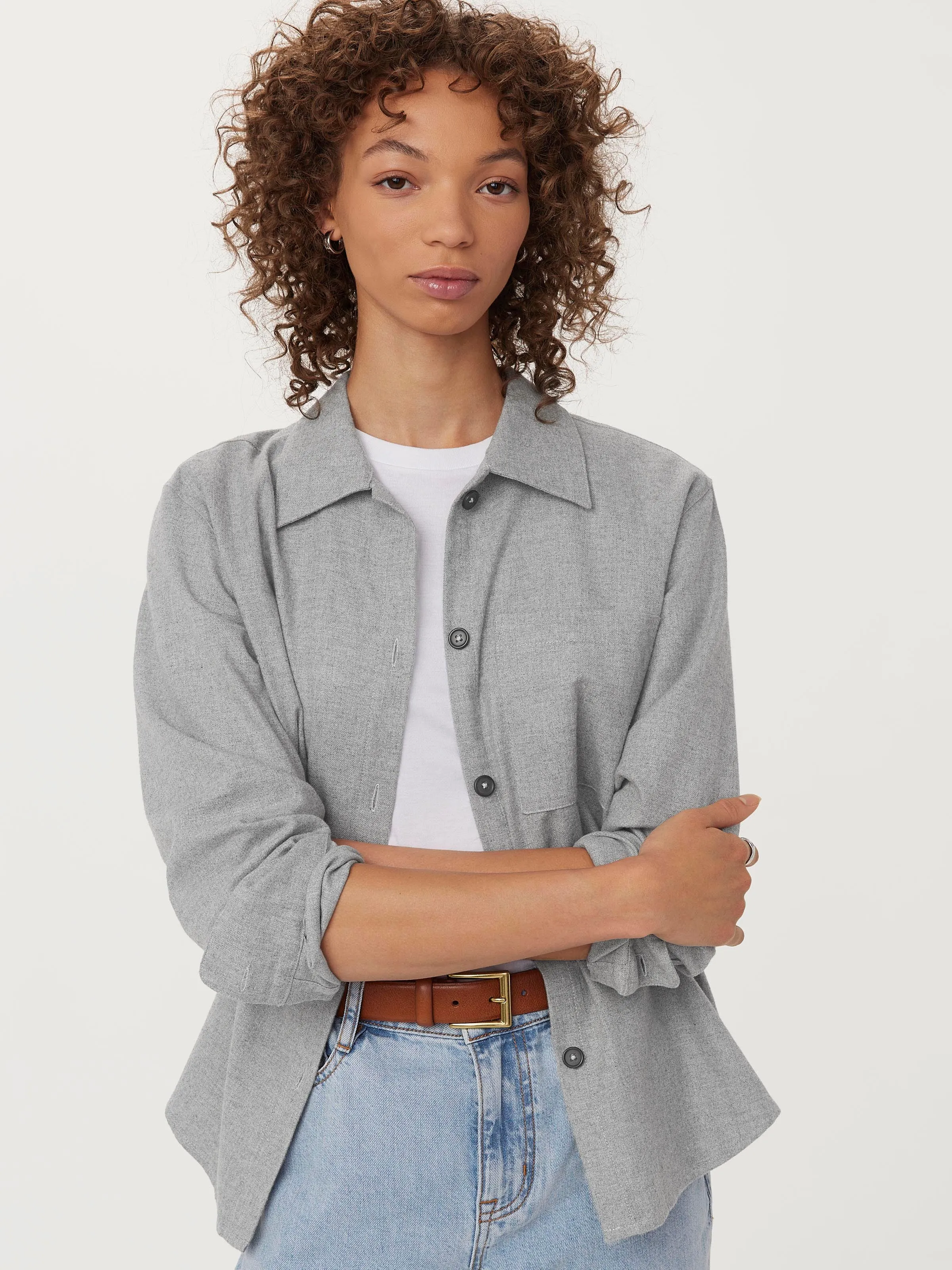 The Flannel Overshirt  in Light Grey