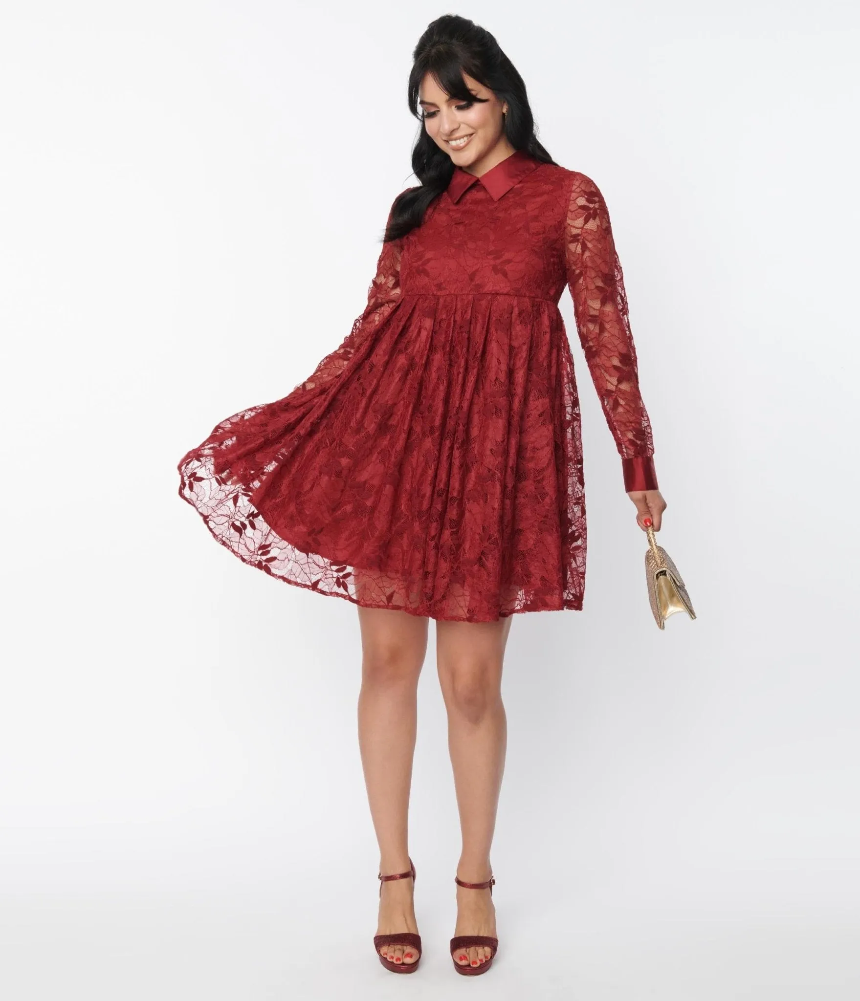 Unique Vintage Burgundy Lace Peggy Babydoll Dress