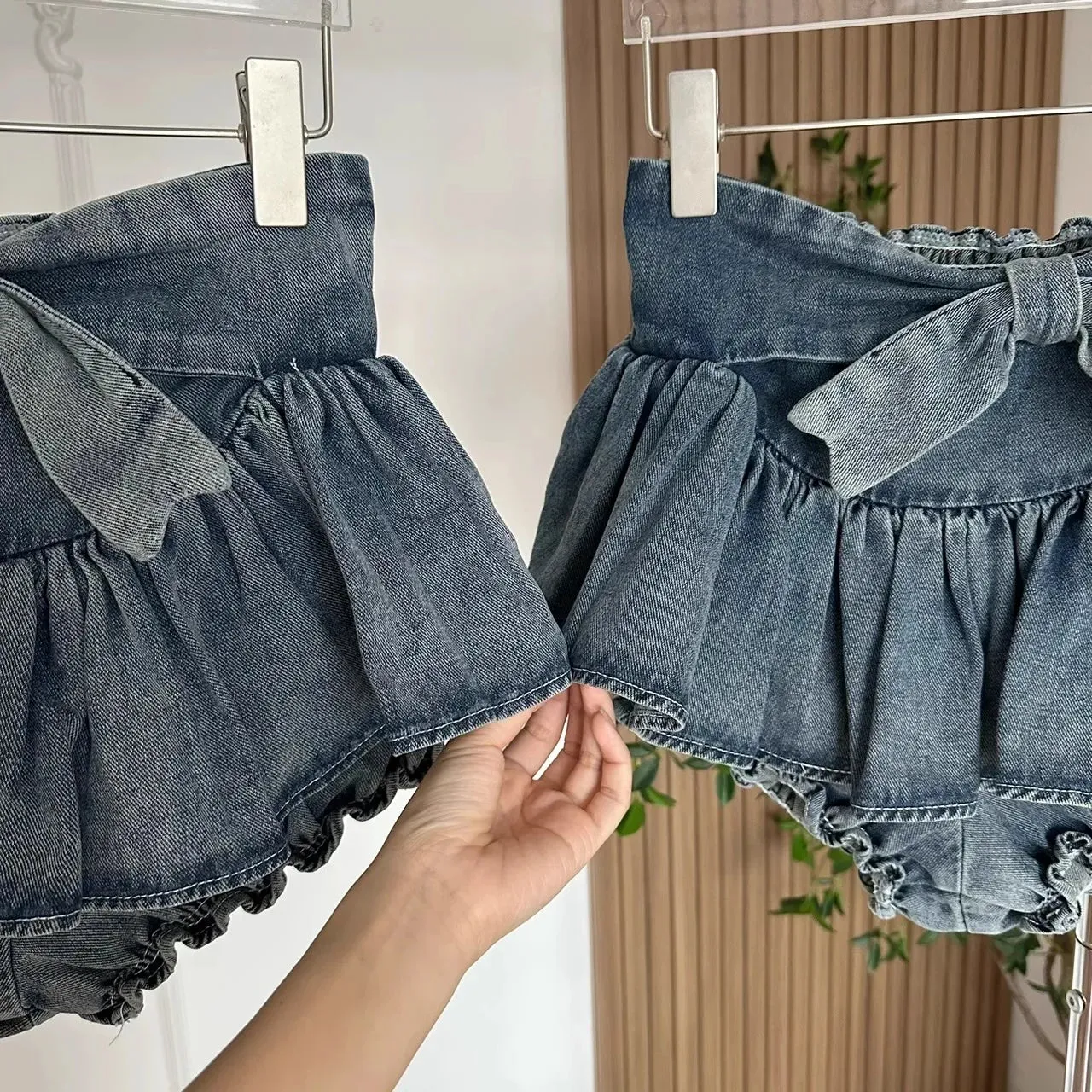 Uniwim Women Bow Pleated Jean Skirt Shorts Summer Trendy Irregular Hem Sexy Spice Girl A-line Denim Mini Skirts Vintage Chic Streetwear