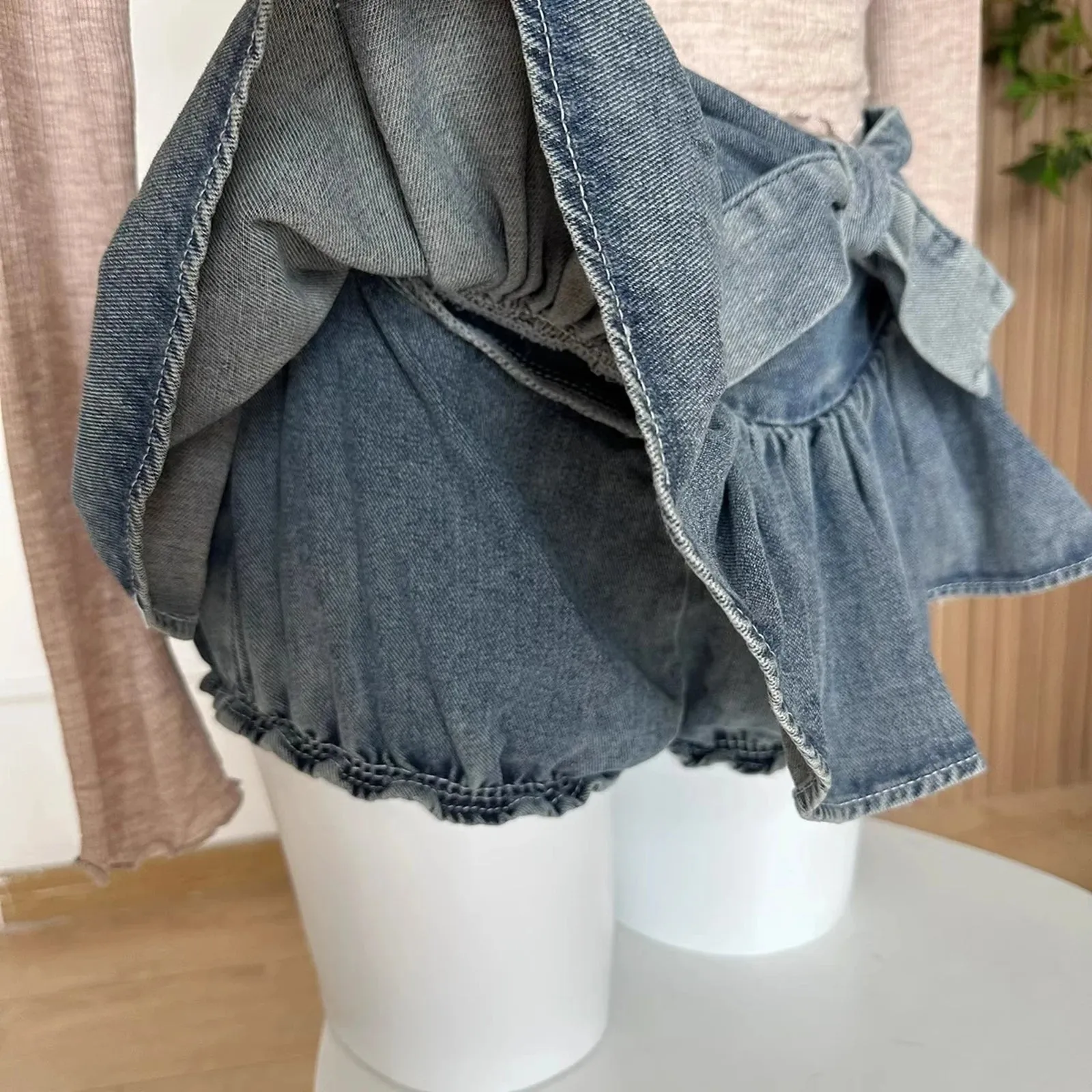 Uniwim Women Bow Pleated Jean Skirt Shorts Summer Trendy Irregular Hem Sexy Spice Girl A-line Denim Mini Skirts Vintage Chic Streetwear