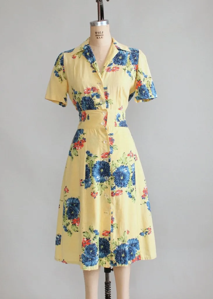 Vintage 1940s Blue Rose Playsuit with Skirt