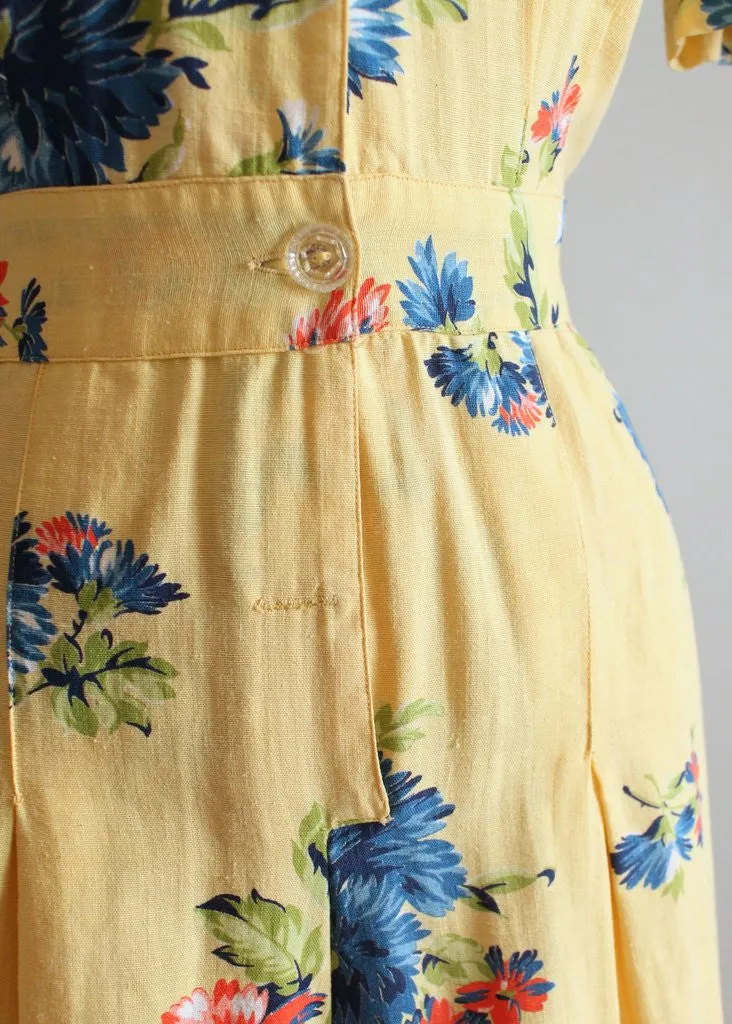 Vintage 1940s Blue Rose Playsuit with Skirt