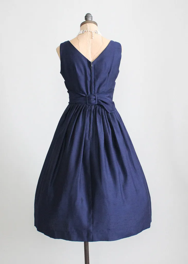 Vintage 1950s Navy Full Skirt Cummerbund Party Dress