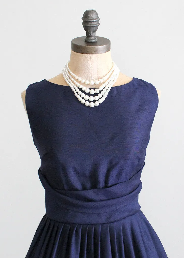 Vintage 1950s Navy Full Skirt Cummerbund Party Dress