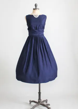 Vintage 1950s Navy Full Skirt Cummerbund Party Dress