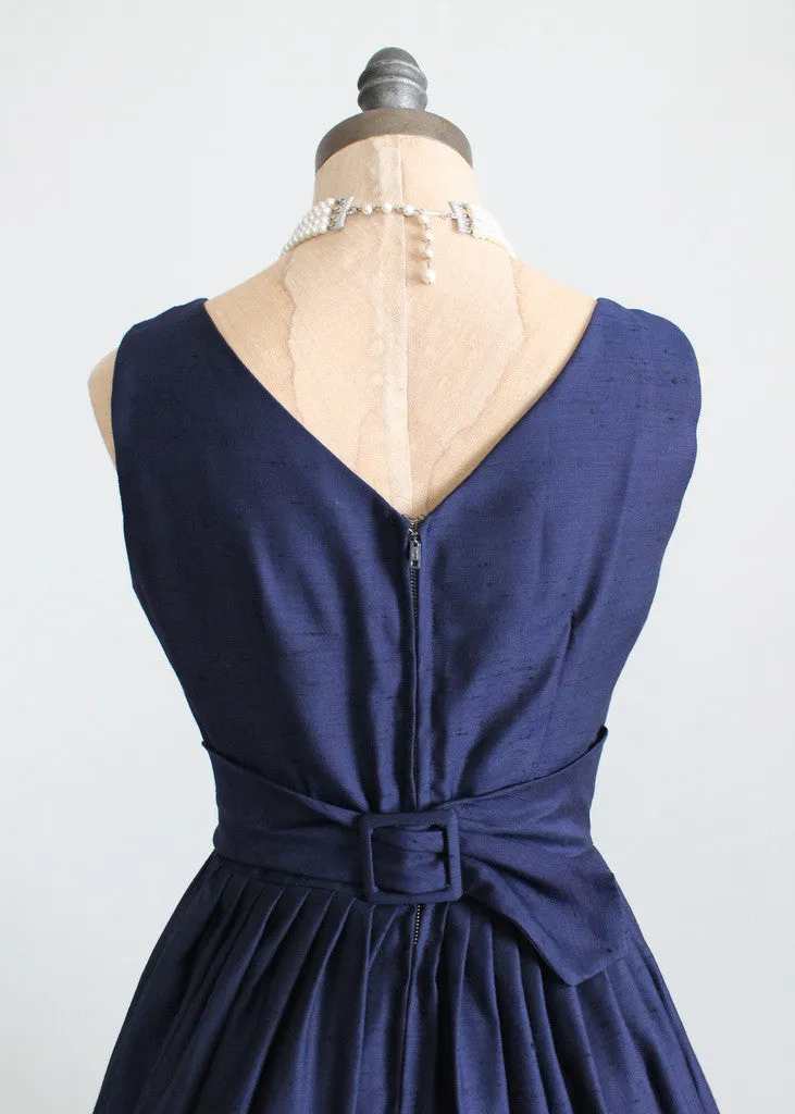 Vintage 1950s Navy Full Skirt Cummerbund Party Dress