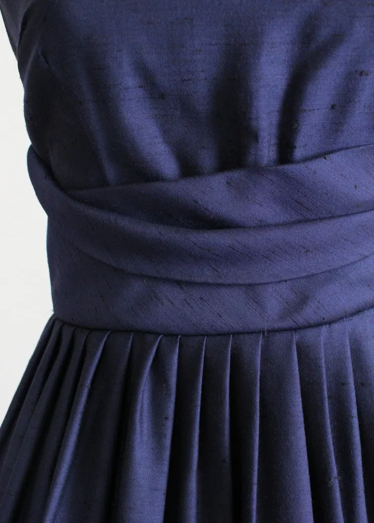 Vintage 1950s Navy Full Skirt Cummerbund Party Dress