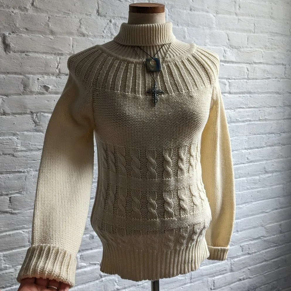 Vintage Cable Knit Turtleneck Sweater Minimalist Light Academia Fuzzy Femme Top