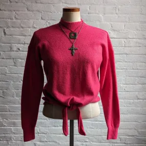 Vintage Hot Pink Knit Sweater Y2K Spring Barbie Romantic Kawaii Granny Chic Top