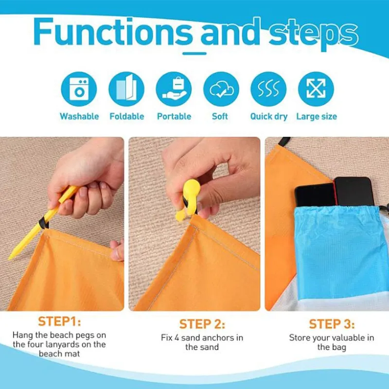 Waterproof Beach Towel Blanket Pocket Sand Free Towel Large Portable Mat Beach Camping Outdoor Towel Beach Picnic Mat Towel