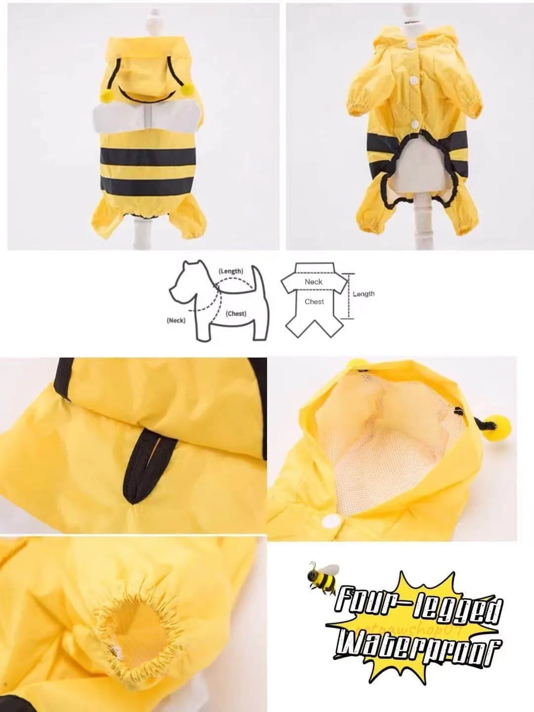 Waterproof Dog Raincoat Bee Style