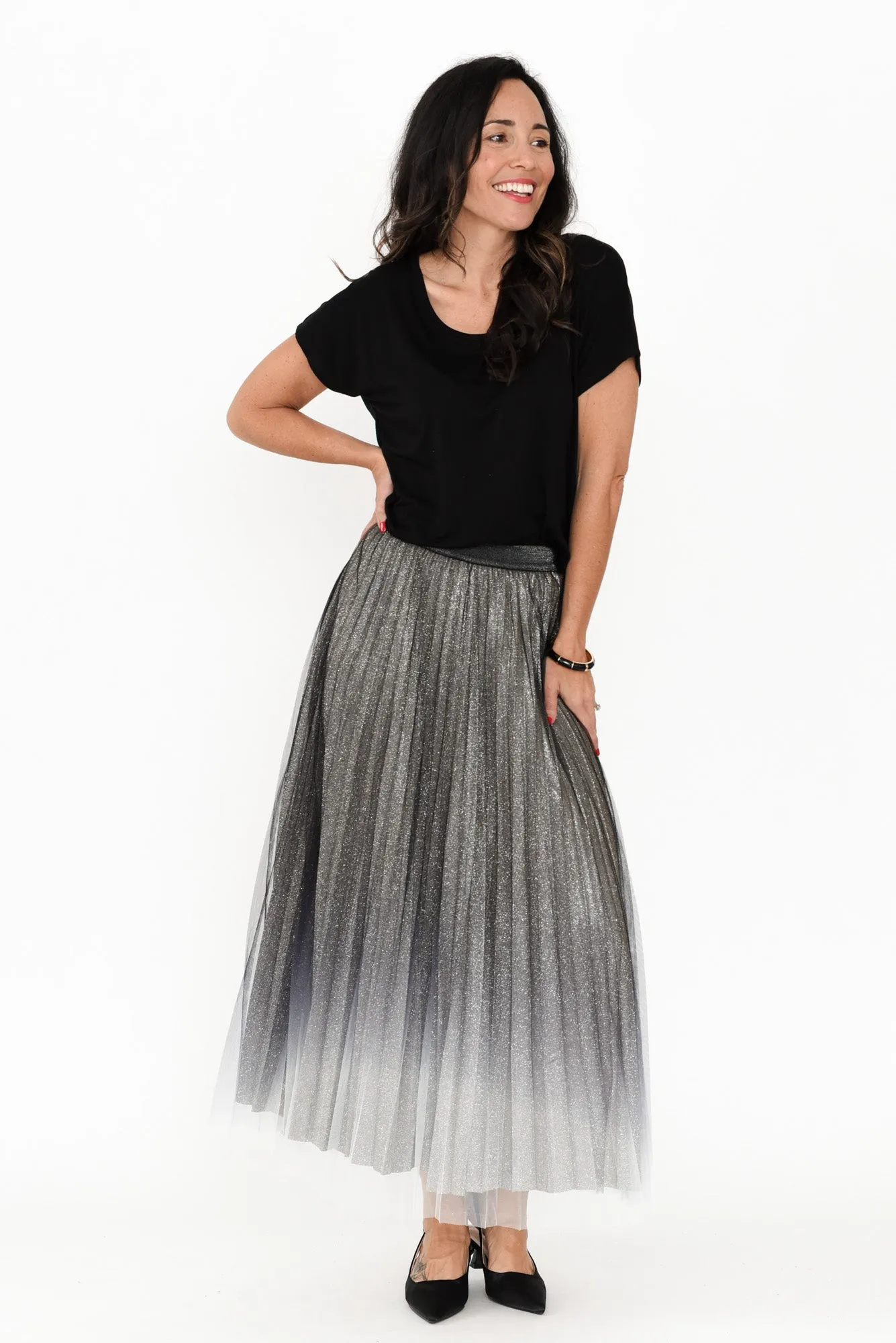 West Charcoal Ombre Pleated Skirt