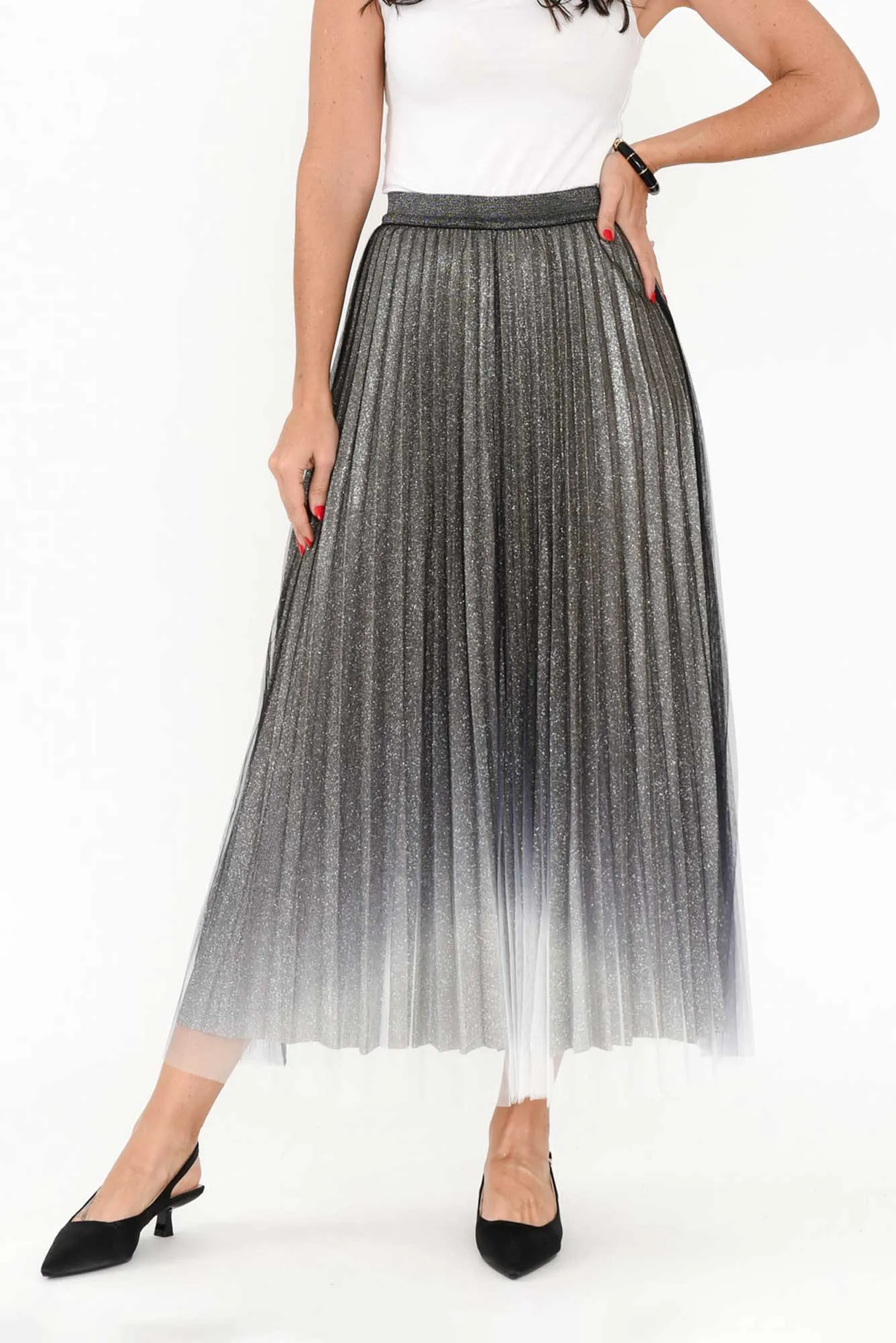 West Charcoal Ombre Pleated Skirt