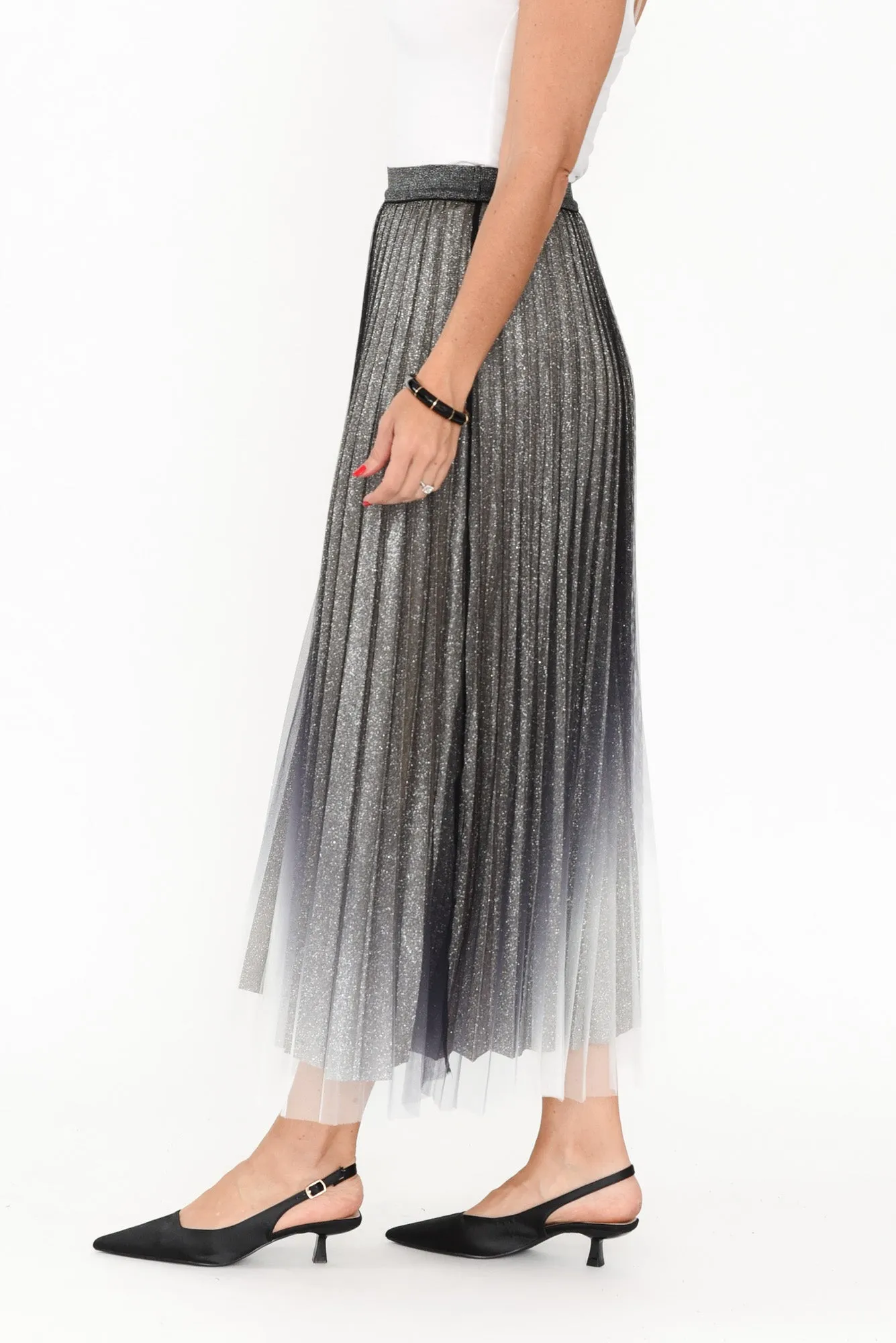 West Charcoal Ombre Pleated Skirt