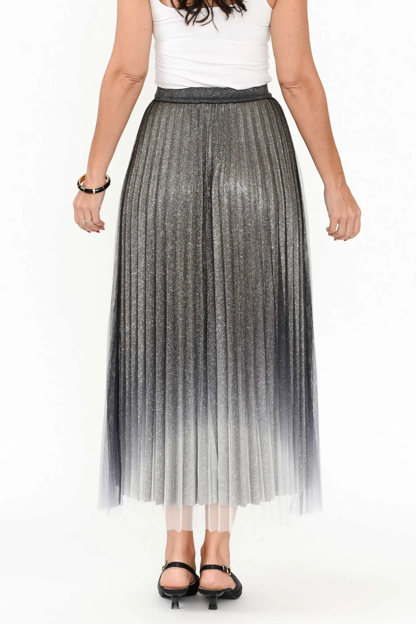 West Charcoal Ombre Pleated Skirt