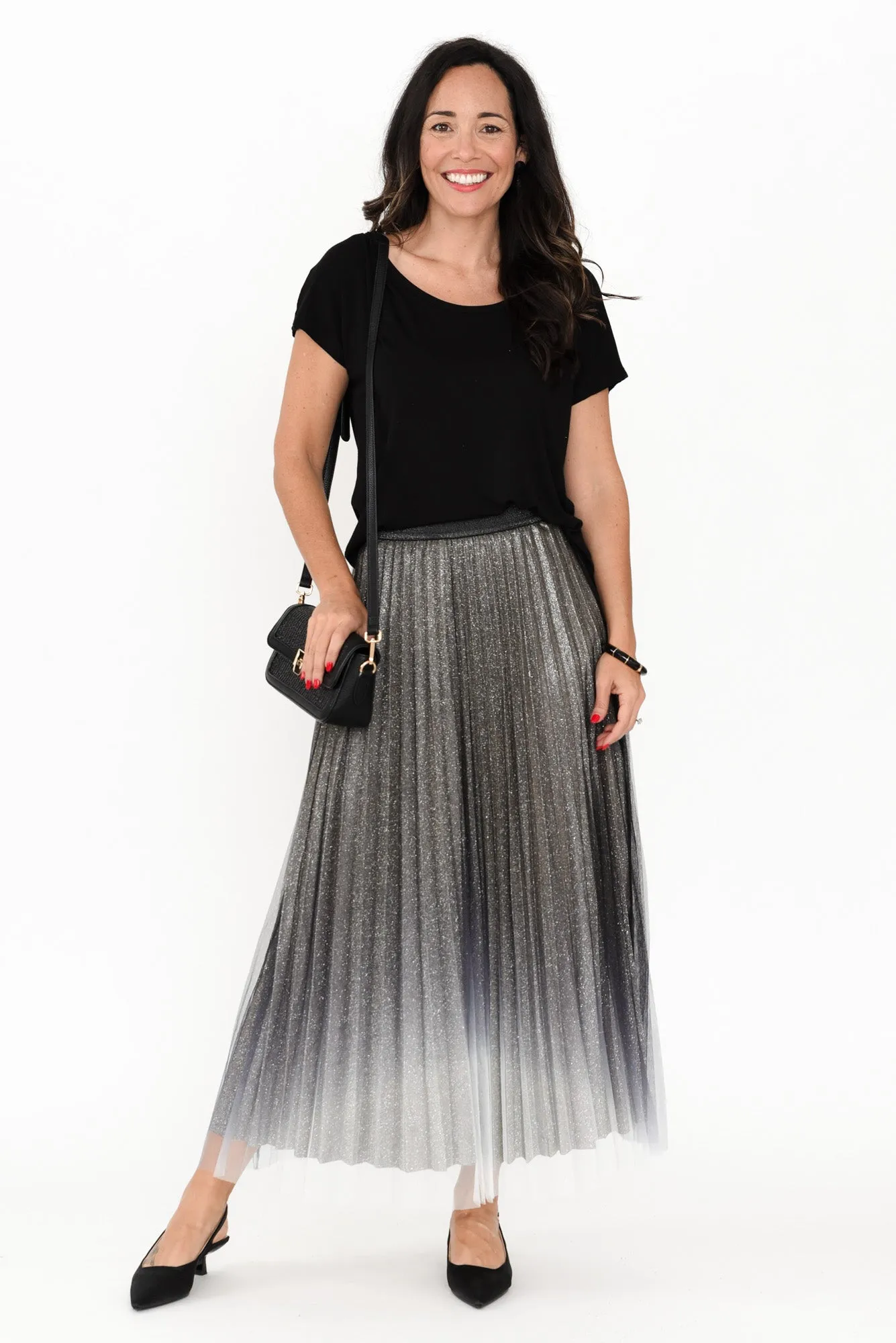 West Charcoal Ombre Pleated Skirt