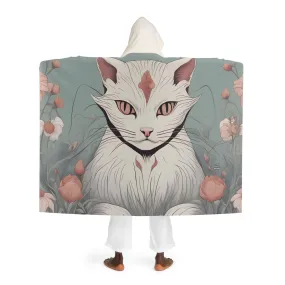 White Cat with Flowers, Cozy Hooded Sherpa Fleece Blanket