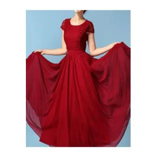 Women Relax Fit Solid Color Pleated Long Skirt Dress - UWD209