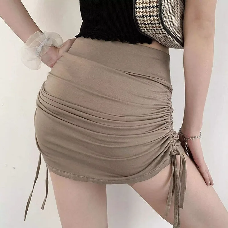 Womens Drawstring Elastic Slim Short Skirt with Sports Panties