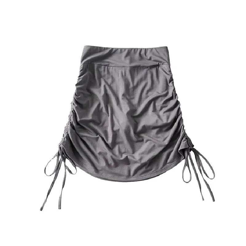 Womens Drawstring Elastic Slim Short Skirt with Sports Panties