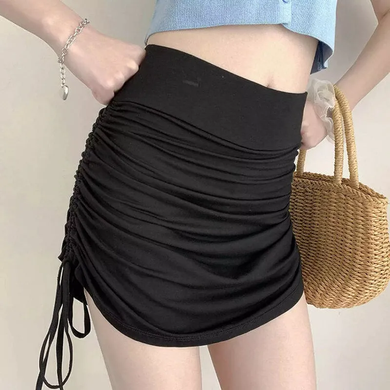 Womens Drawstring Elastic Slim Short Skirt with Sports Panties