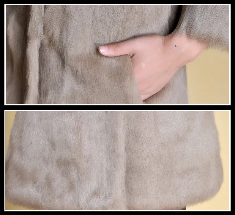 Women's Long Real Rabbit Fur Coat with Fox Fur Collor Fur Story FS13070