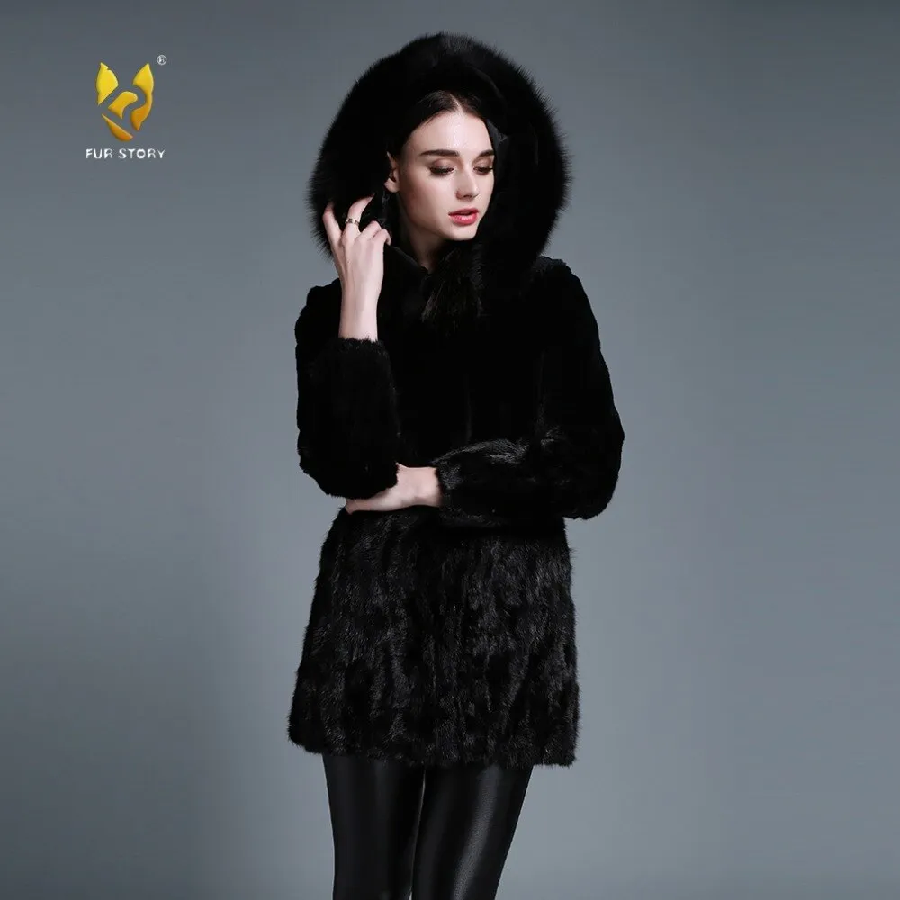 Women's Natural Rabbit Fur Coat Women Fox Fur Hood Real Mink Fur Jacket Women