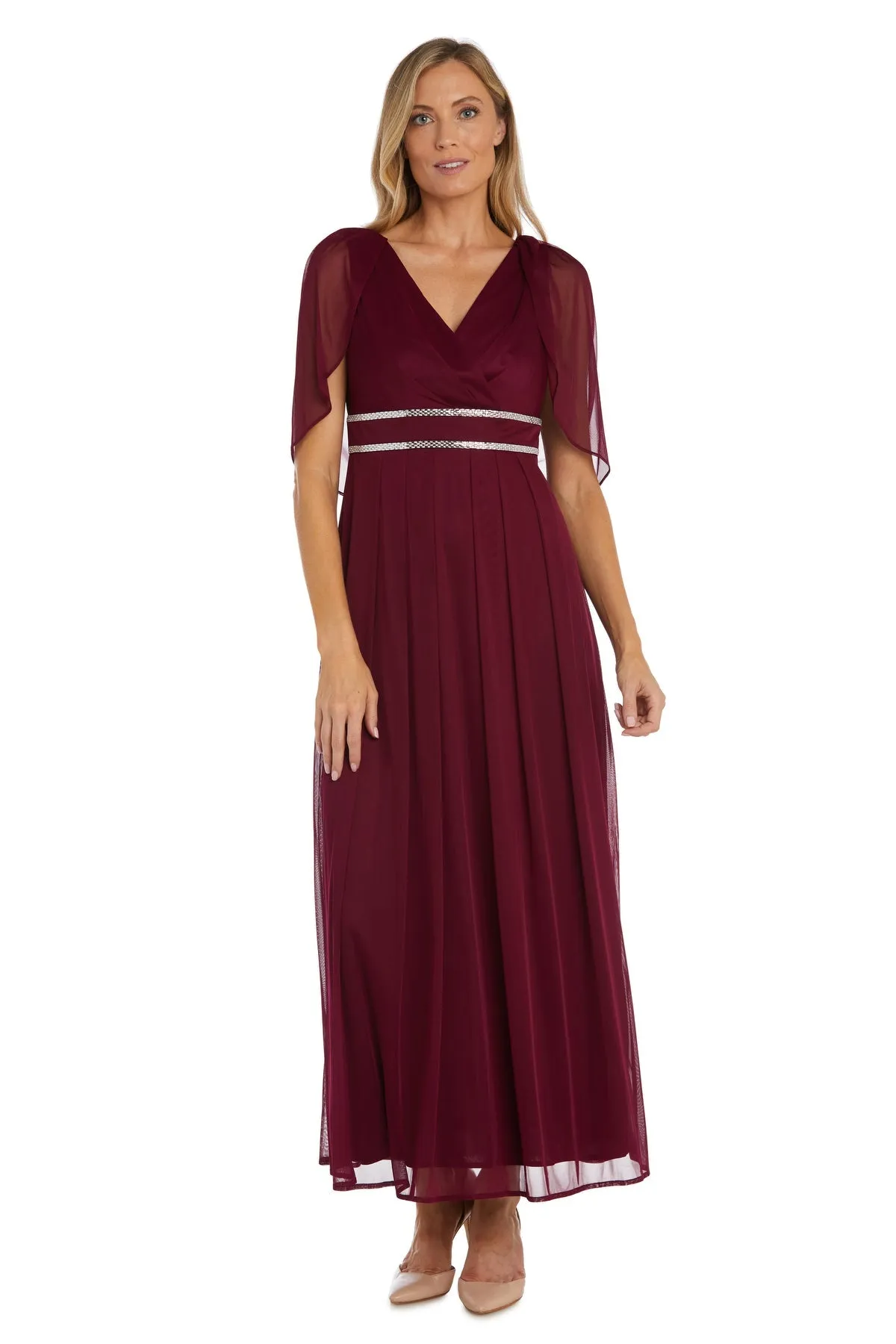 Women's Pleated Skirt Dress with Chiffon Draped Sleeves