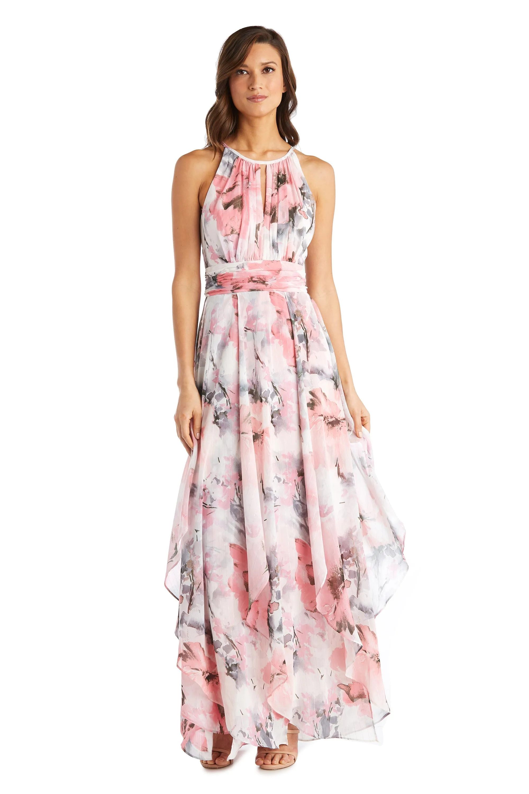 Women's Printed Chiffon with Halter Neckline Sheer Dress