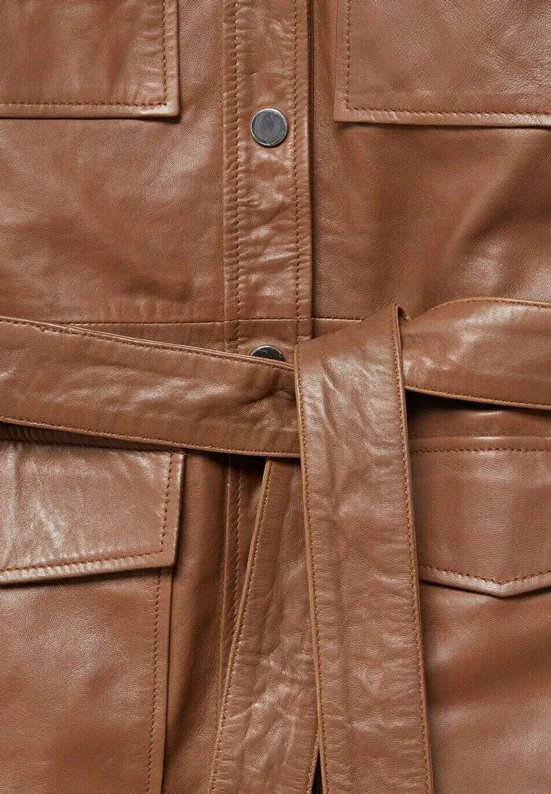 Women’s Tan Brown Leather Trucker Coat