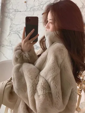 xakxx  New Women Autumn Winter Casual Fashion Korean Style Version Teddy Faux Fur Coat Furry  Hooded Jacket Female